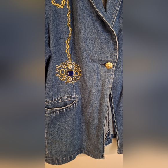Vintage 80s jacket Sz S blue creek cotton  XL Embellished Jewels boho western - Picture 4 of 11